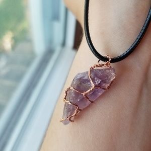 Wire Wrapped Amethyst Necklace [18in, black]